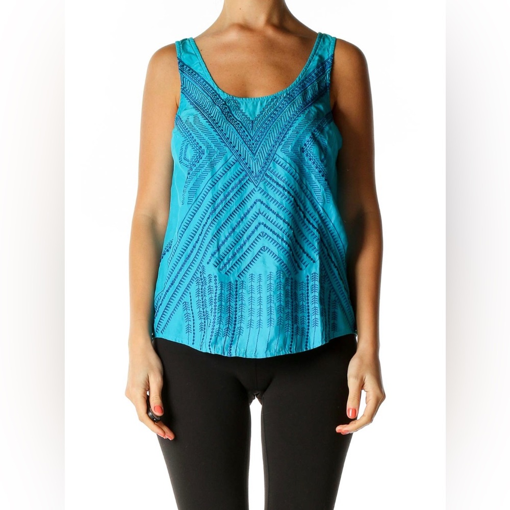 Lucky brand Silk Royal blue embroidered tank